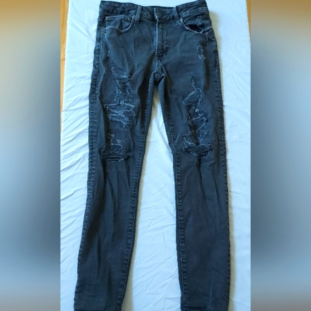 American Eagle Men’s Distressed Skinny Flex Gray Jeans 29x30 Academia Workwear